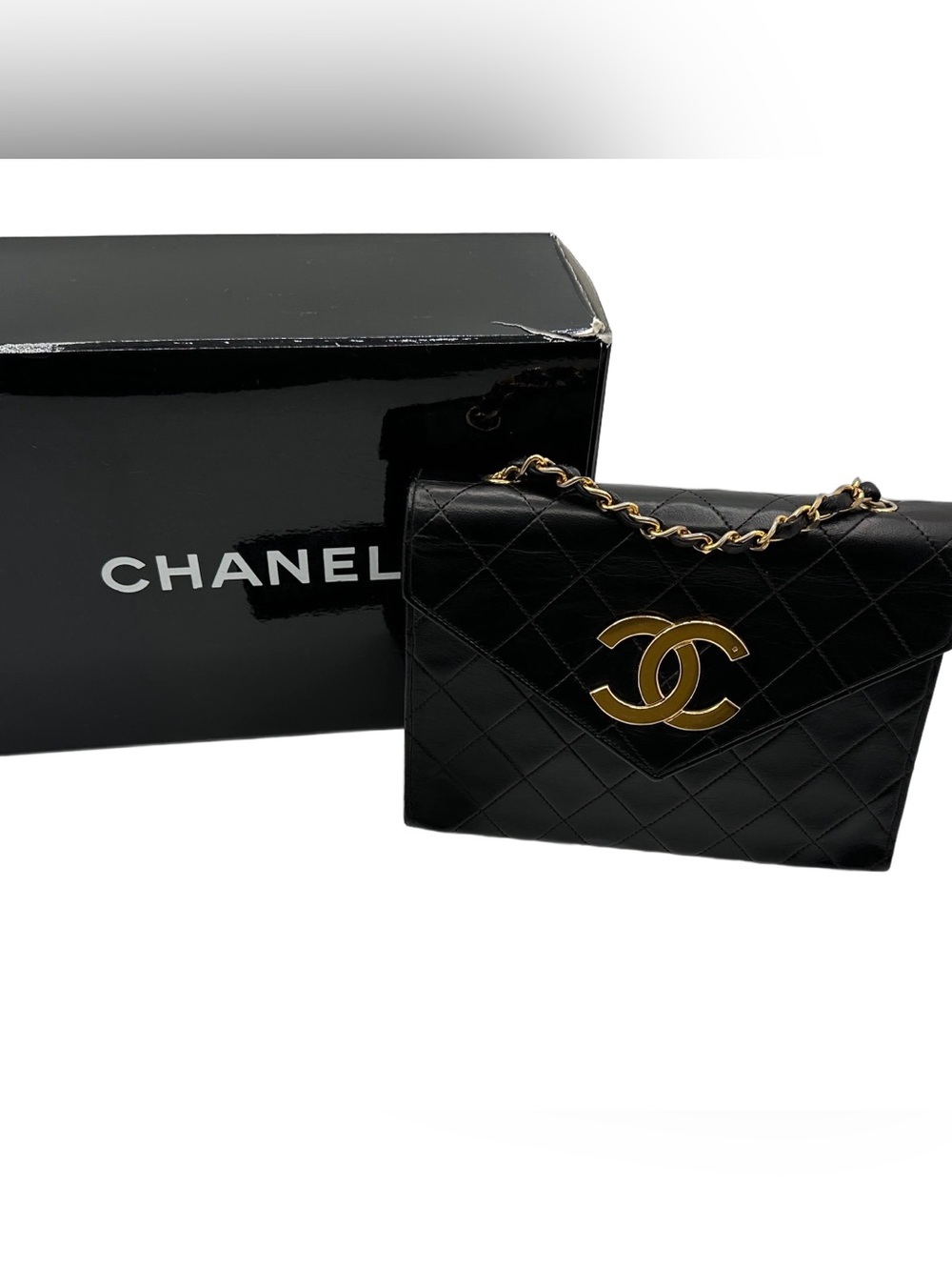 Chanel Vintage Oversized CC Envelope Flap Bag Black Lambskin 24K GHW Set